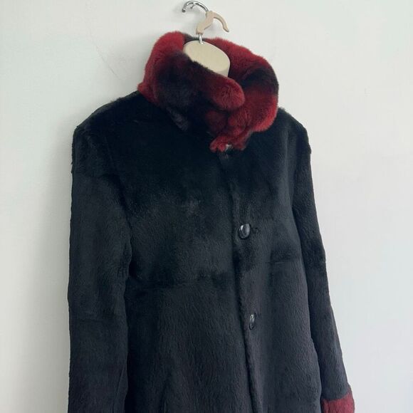 Overland Reversible Women’s Black Rabbit Burgundy Red Rex Rabbit Trim Collar Cuf - Picture 8 of 16